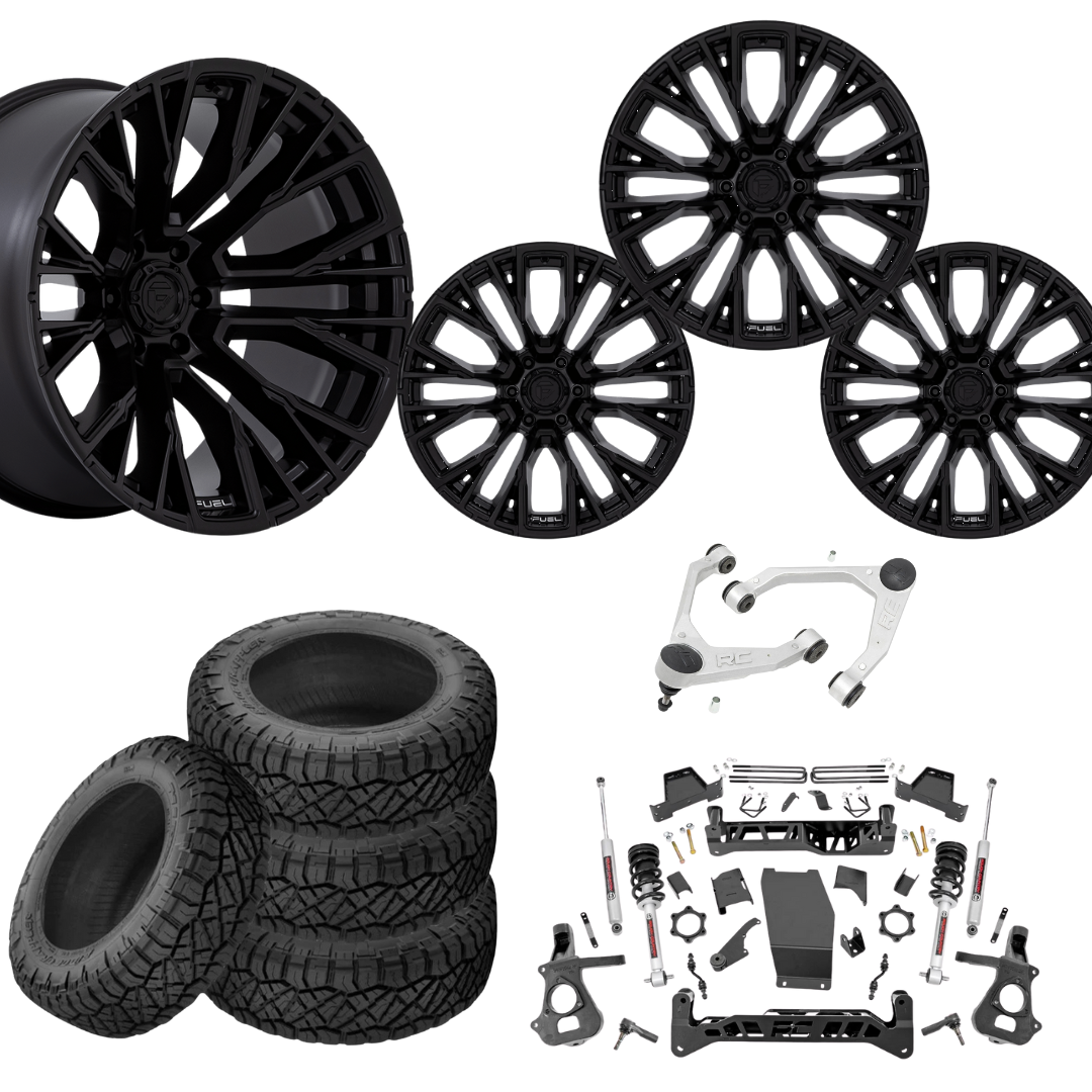7 inch Lift N3 Bundle w/ 22x12 Black Wheels - 35in Nitto Ridge Grapplers & Upper Control Arms- 4wd (14-18)