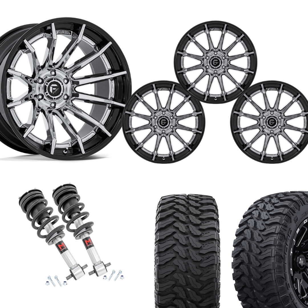 2 inch Level Bundle w/ 22x10 Black Chrome Wheels and 33in TIS TT1 Mud Tires 2wd/4wd