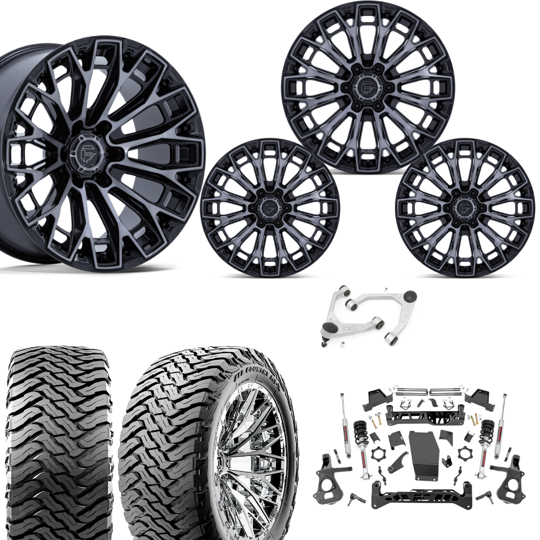 7 inch Lift N3 Bundle w/ 20x10 Gloss Black Tinted Wheels - 35in Ironman MT-X Tires & Upper Control Arms- 4wd (14-18)
