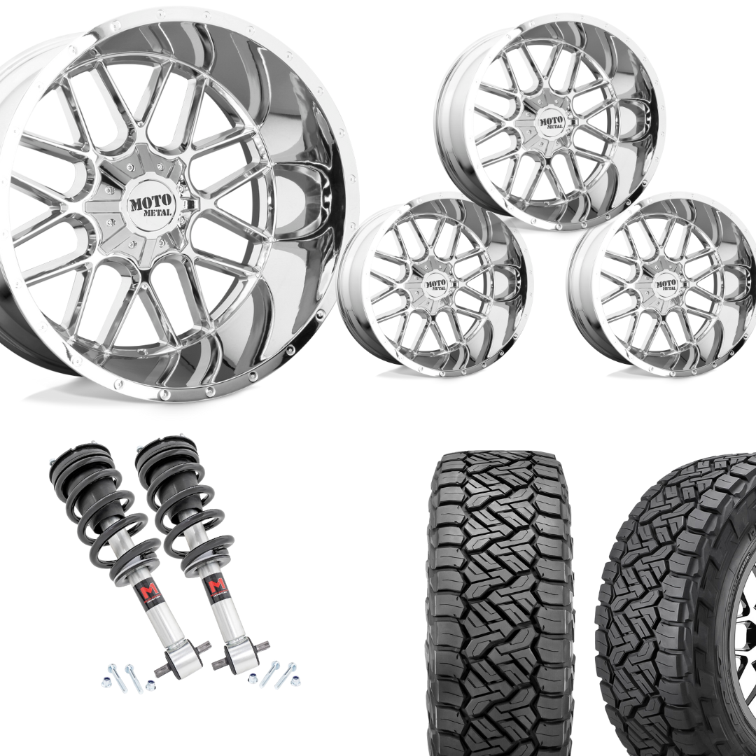 2 inch Level Bundle w/ 22x10 Chrome Wheels and 33in Nitto Recon Tires 2wd/4wd
