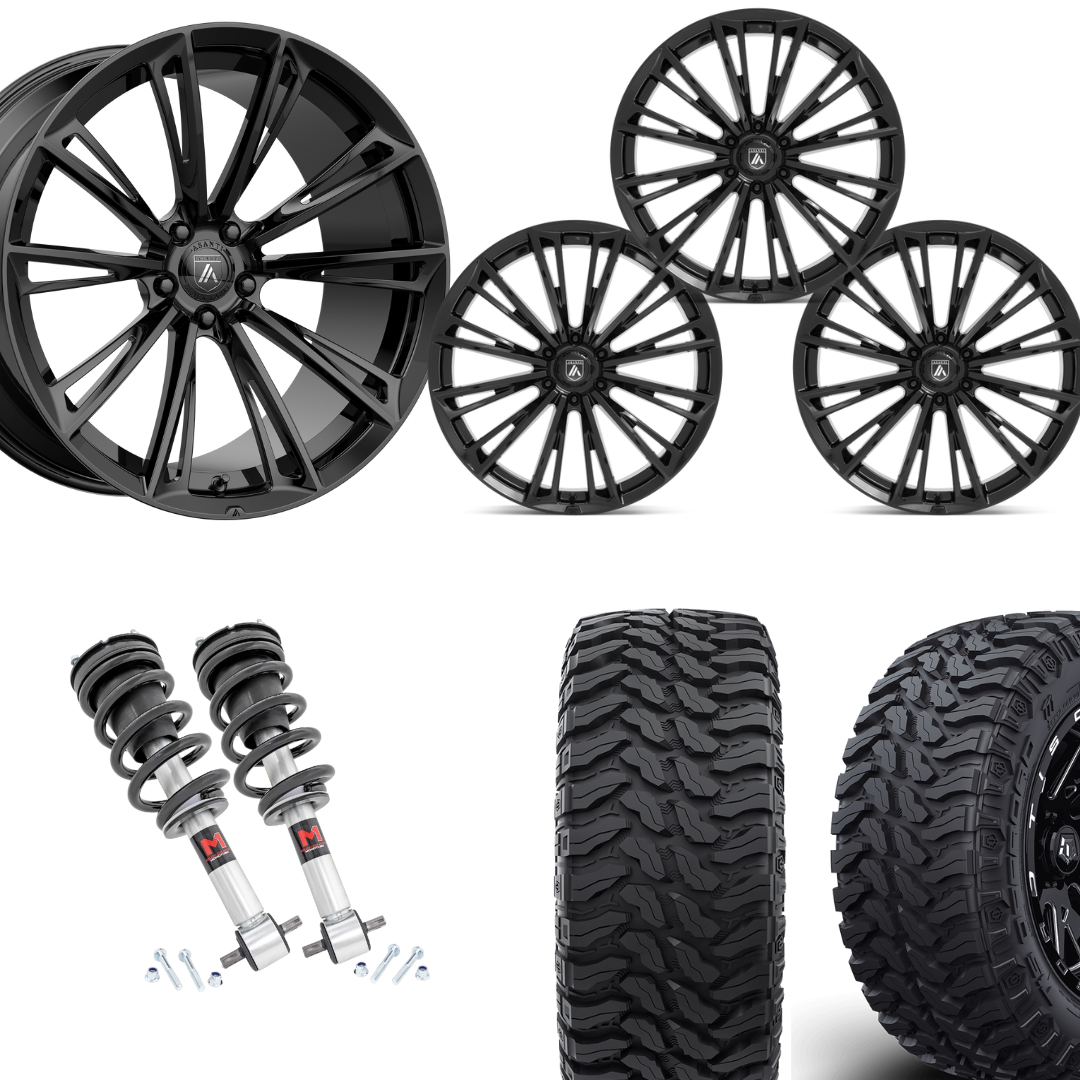 2 inch Level Bundle w/ 22in Gloss Black Wheels and 33in TIS TT1 Mud Tires 2wd/4wd