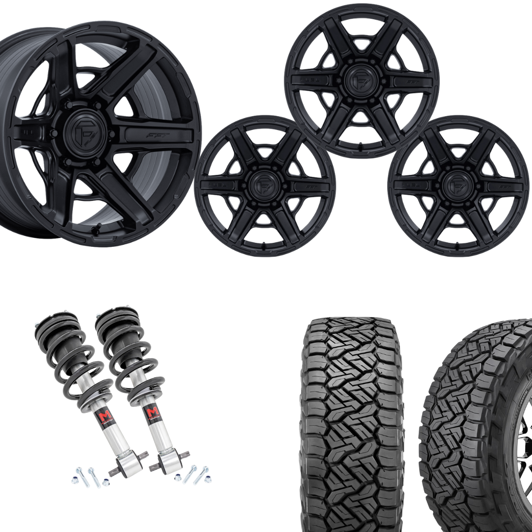 2 inch Level Bundle w/ 20x10 Matte Black Wheels & 33in Nitto Recon Tires - 2wd/4wd