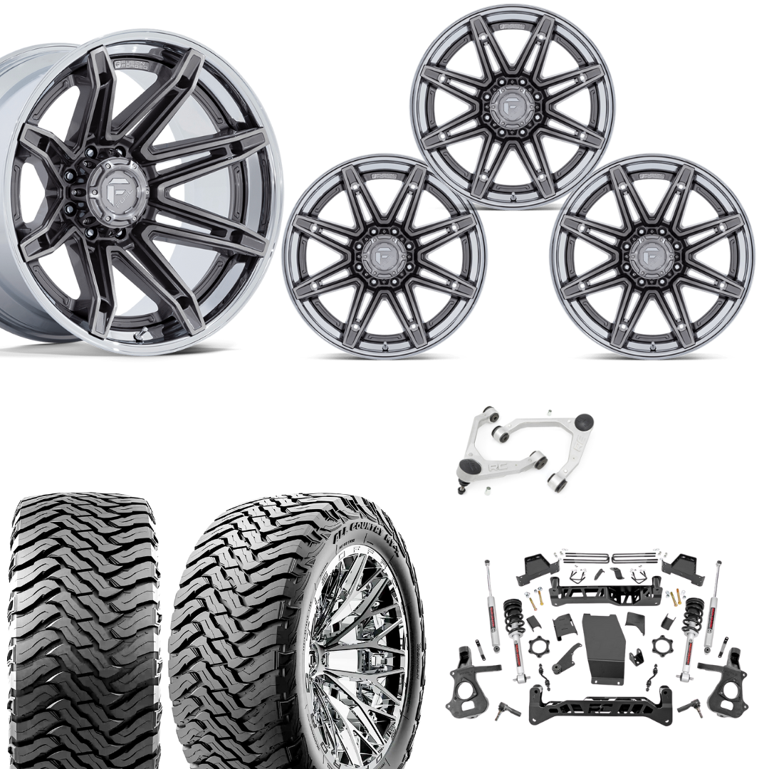 7 inch Lift N3 Bundle w/ 20x10 Platinum Chrome Wheels - 35in Ironman MT-X Tires & Upper Control Arms- 4wd (14-18)