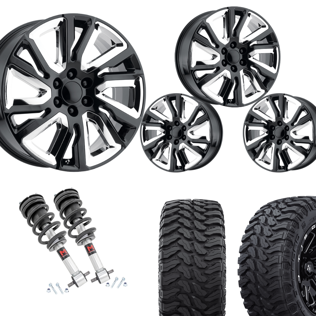 2 inch Level Bundle w/ 22in Black Chrome Rep Wheels and 33in TIS TT1 Mud Tires 2wd/4wd