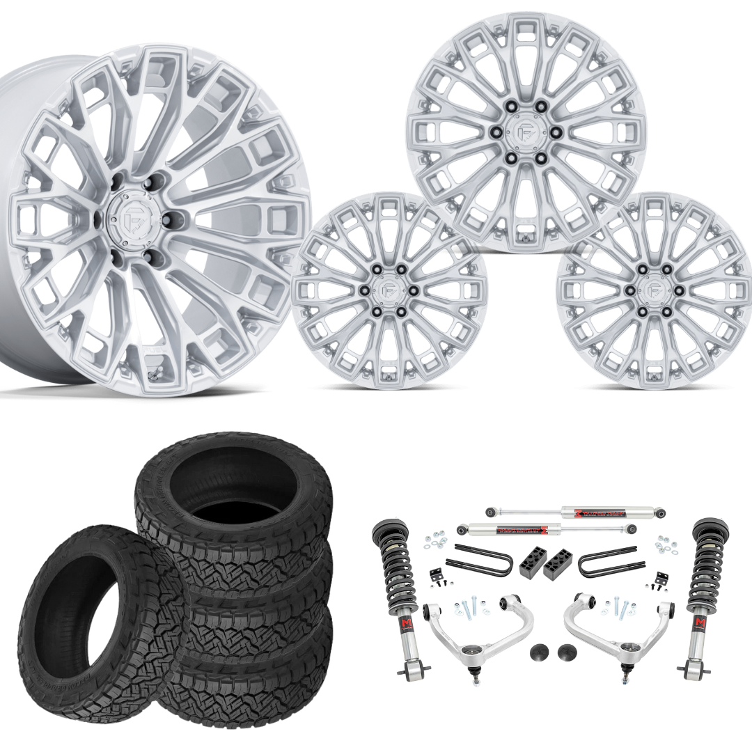 3 inch M1 Bundle w/ 20x9 Silver Machined Wheels - 34in Nitto Recon Grapplers - 4wd