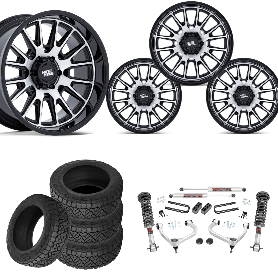 3 inch M1 Bundle w/ 20x9 Black Machined Wheels - 34in Nitto Recon Grapplers - 4wd