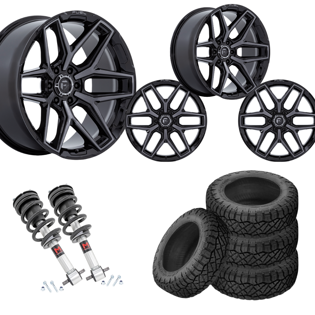 2 inch Level Bundle w/ 22x10 Black Tinted Machined Wheels & 33in Nitto Ridge Grapplers- 2wd/4wd