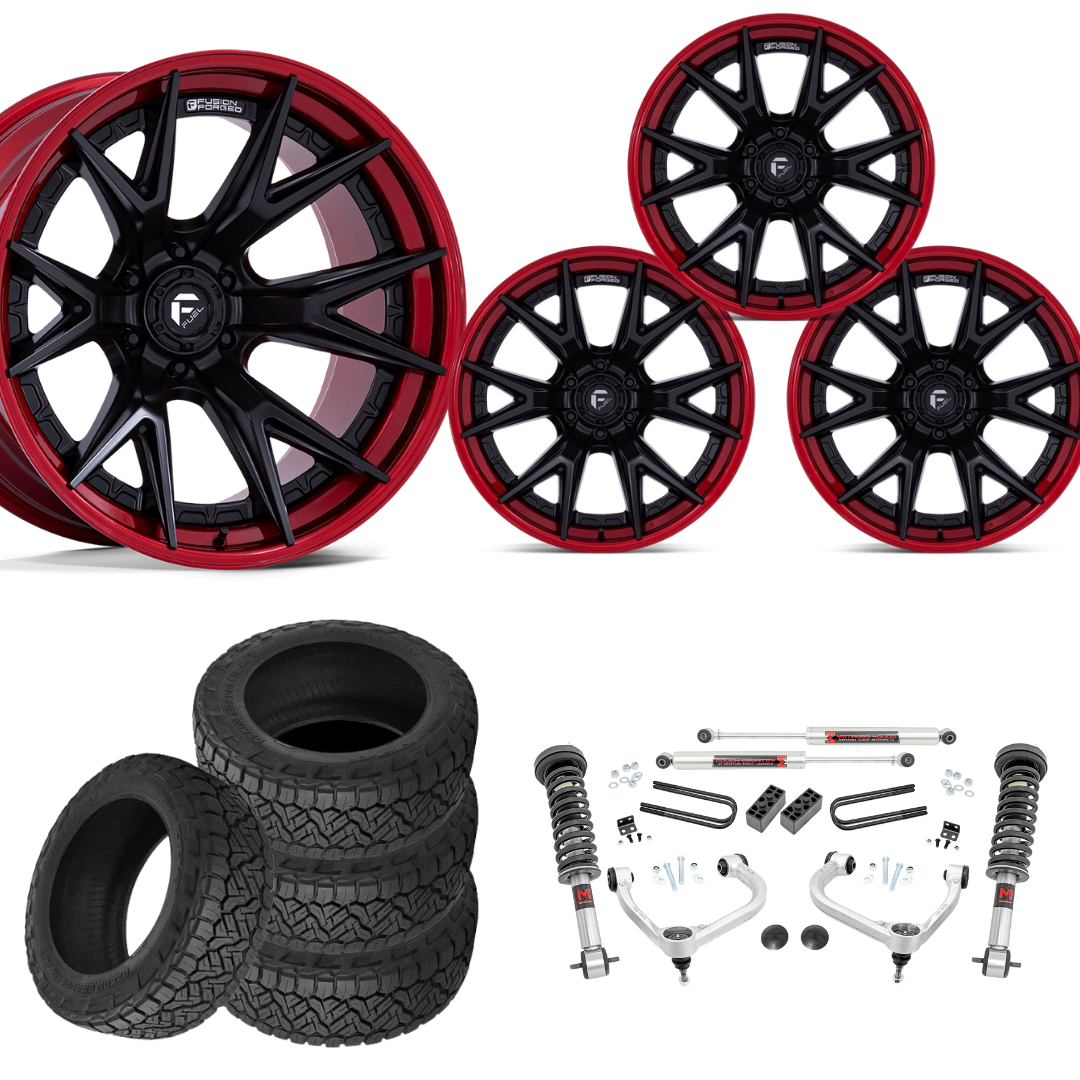 3 inch M1 Bundle w/ 20x9 Black Red Wheels - 34in Nitto Recon Grapplers - 4wd