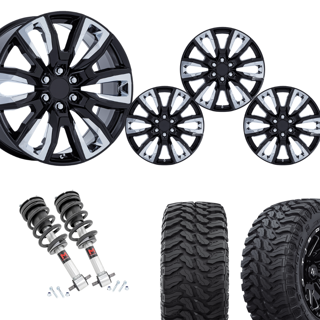 2 inch Level Bundle w/ 22in Black Chrome Wheels and 33in TIS TT1 Mud Tires 2wd/4wd