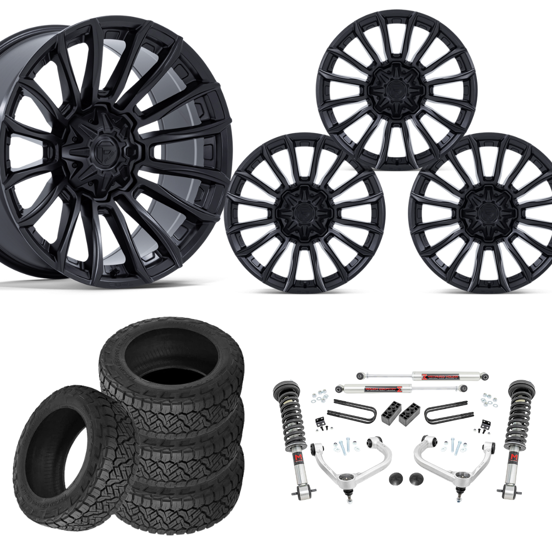 3 inch M1 Bundle w/ 20x9 Black Wheels - 34in Nitto Recon Grapplers - 4wd