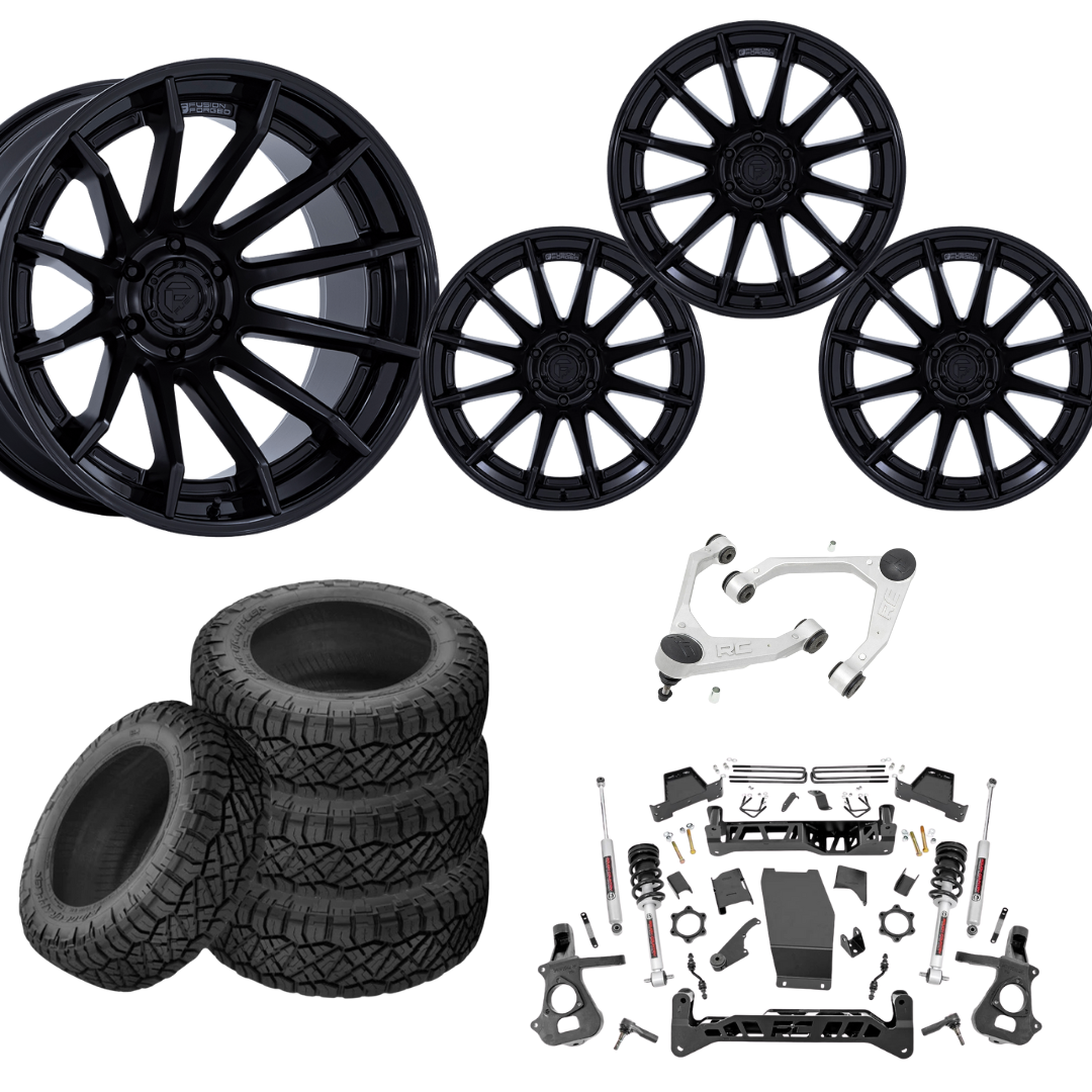 7 inch Lift N3 Bundle w/ 22x10 Black Wheels - 35in Nitto Ridge Grapplers & Upper Control Arms- 4wd (14-18)