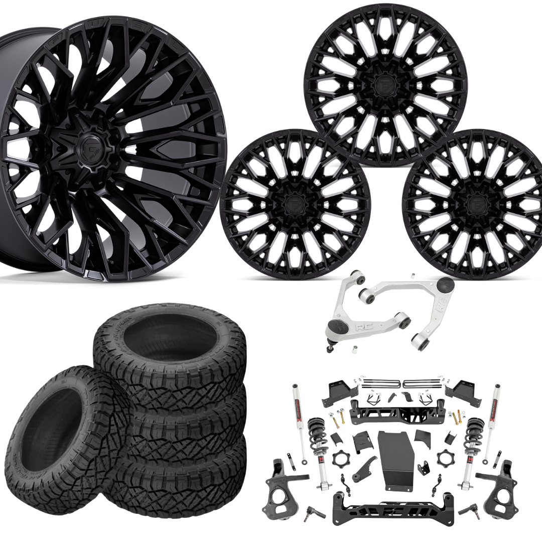 7 inch Lift M1 Bundle w/ 22x12 Black Wheels - 35in Nitto Ridge Grapplers & Upper Control Arms- 4wd (14-18)