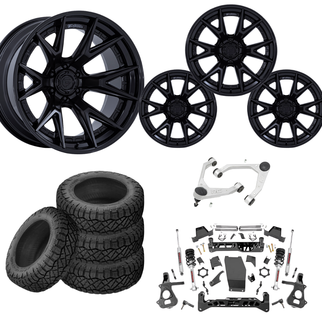 7 inch Lift N3 Bundle w/ 22x10 Black Wheels - 35in Nitto Ridge Grapplers & Upper Control Arms- 4wd (14-18)