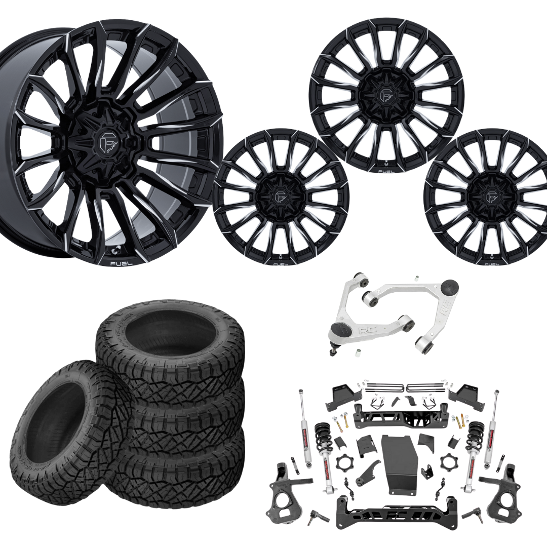 7 inch Lift N3 Bundle w/ 22x10 Black Milled Wheels - 35in Nitto Ridge Grapplers & Upper Control Arms- 4wd (14-18)