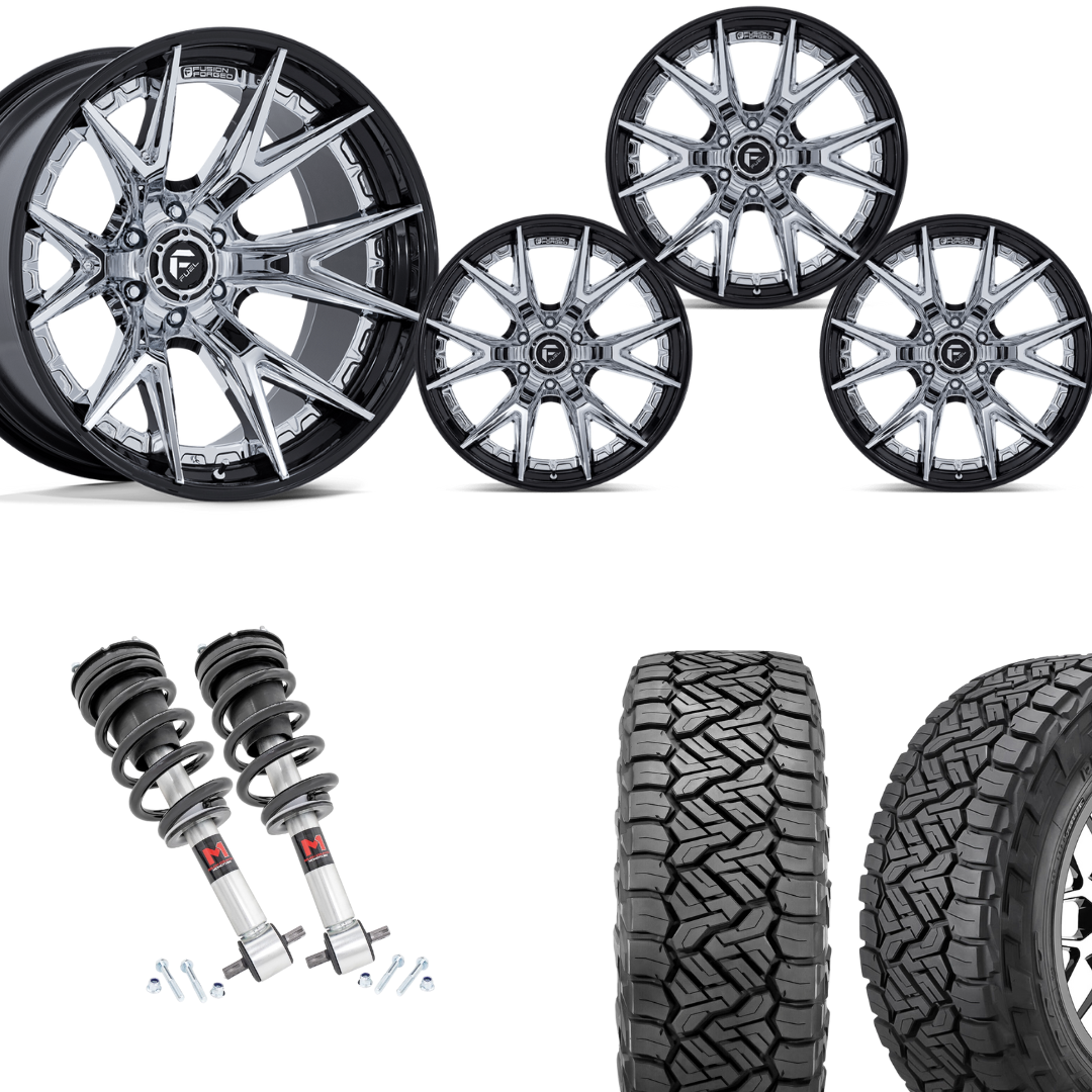 2 inch Level Bundle w/ 20x10 Black Chrome Wheels & 33in Nitto Recon Tires - 2wd/4wd