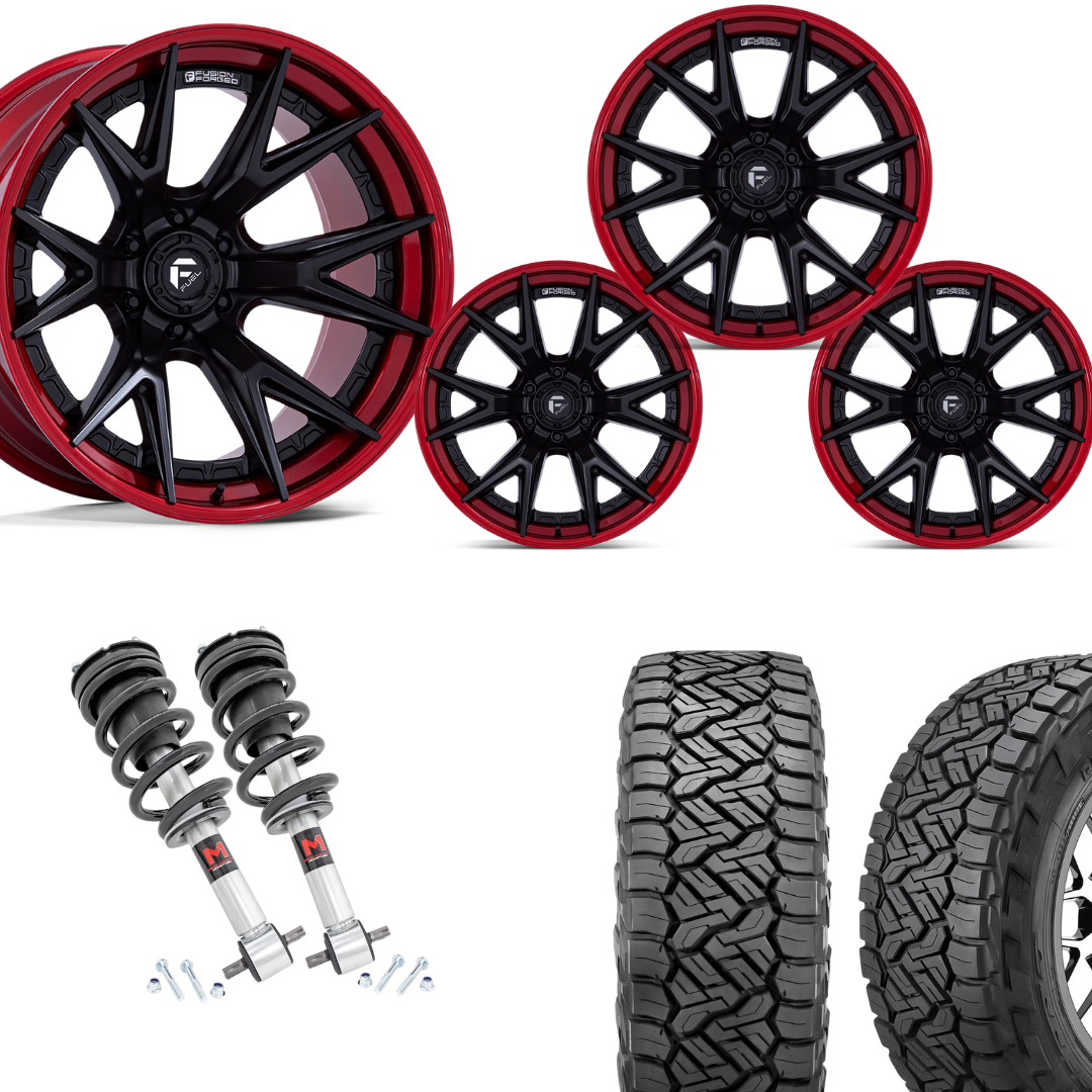 2 inch Level Bundle w/ 22x10 Black Red Wheels and 33in Nitto Recon Tires 2wd/4wd