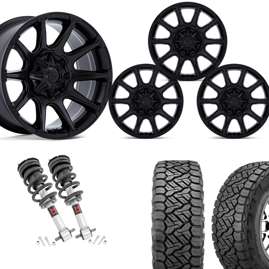 2 inch Level Bundle w/ 22x10 Matte Black Wheels and 33in Nitto Recon Tires 2wd/4wd