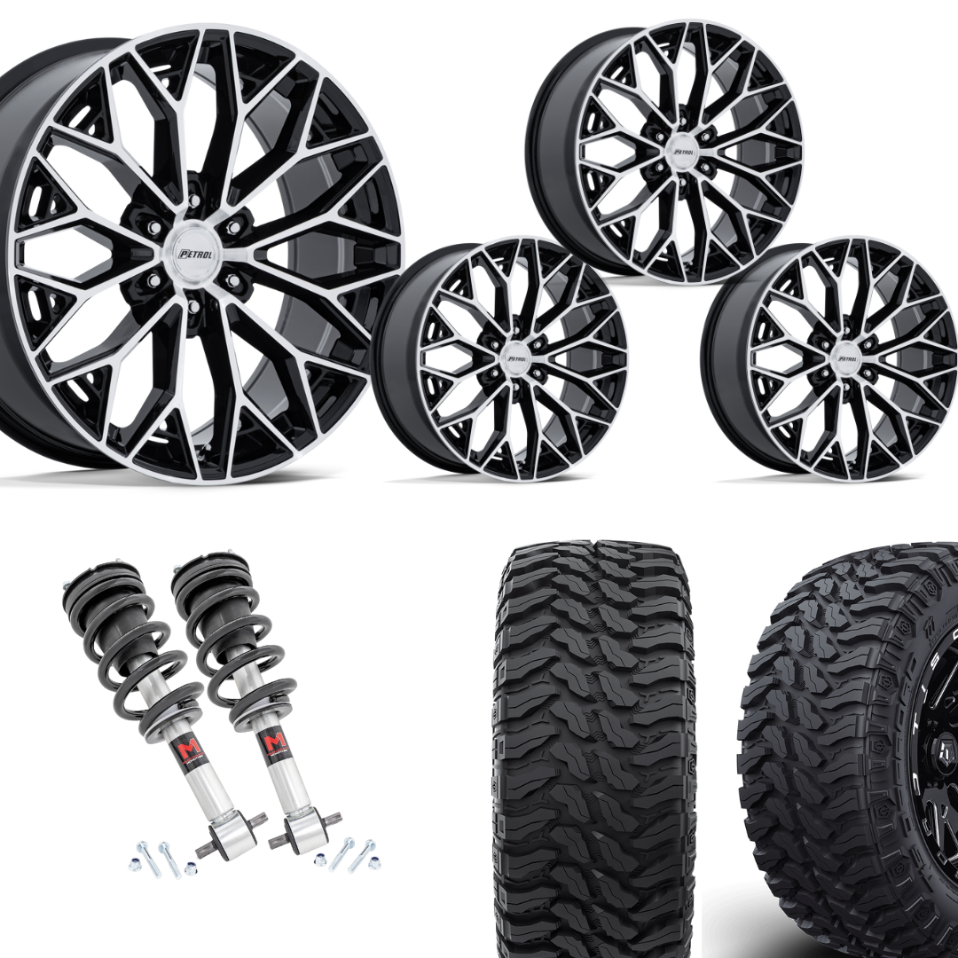 2 inch Level Bundle w/ 22in Black Machined Wheels and 33in TIS TT1 Mud Tires 2wd/4wd