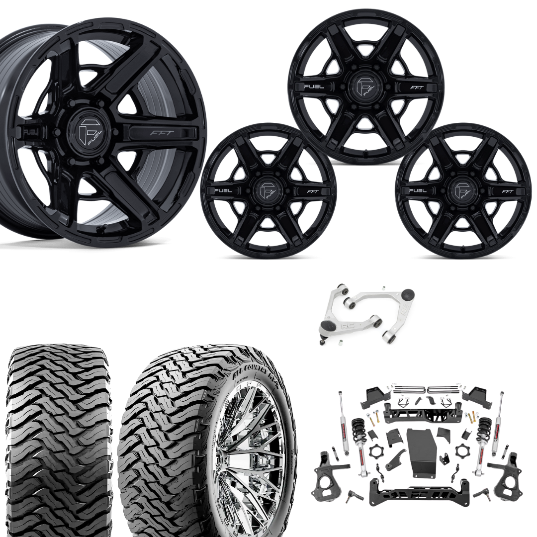 7 inch Lift N3 Bundle w/ 20x10 Gloss Black Wheels - 35in Ironman MT-X Tires & Upper Control Arms- 4wd (14-18)