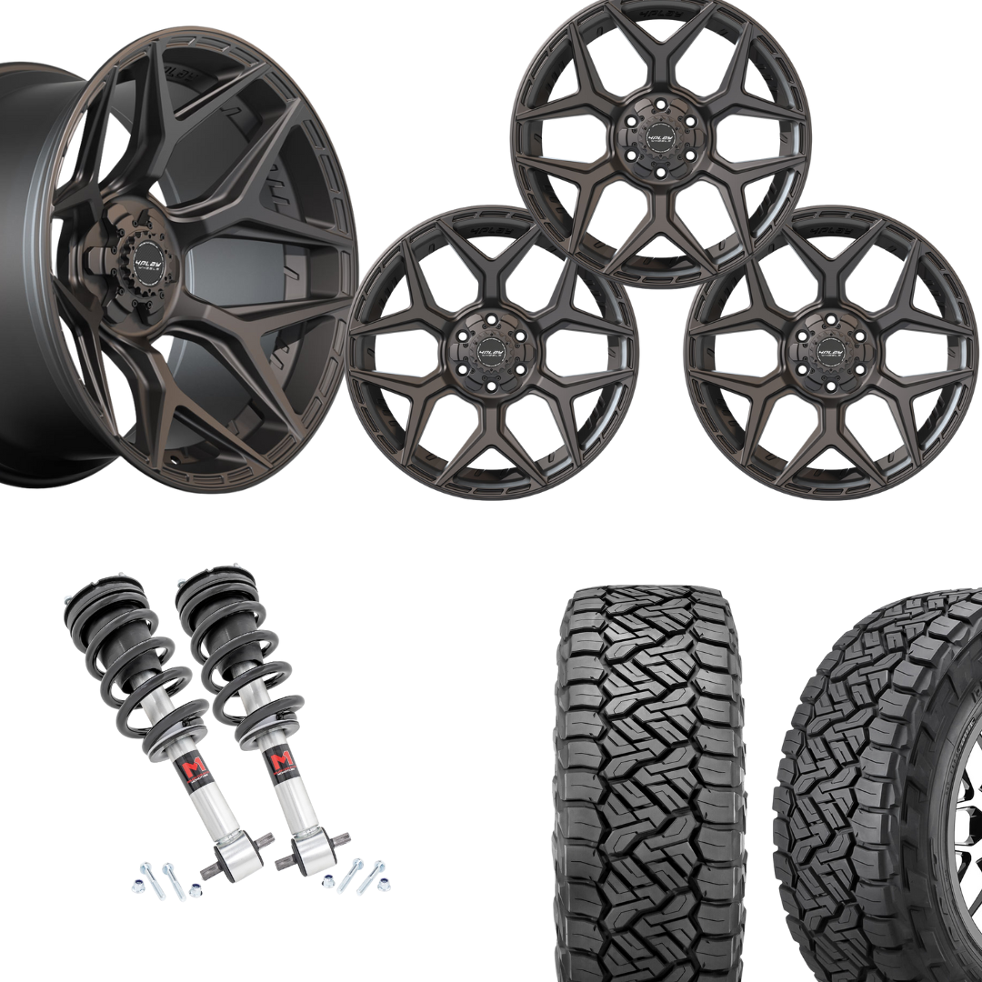 2 inch Level Bundle w/ 20x10 Satin Black and 33in Nitto Recon Tires - 2wd/4wd