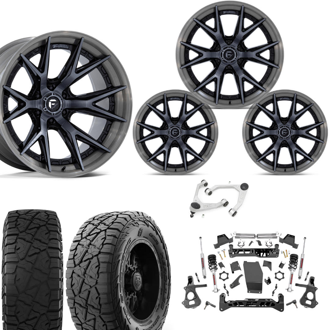 7 inch Lift N3 Bundle w/ 22x12 Brushed Silver Black Wheels - 35in Hercules RT1 Tires & Upper Control Arms- 4wd (14-18)