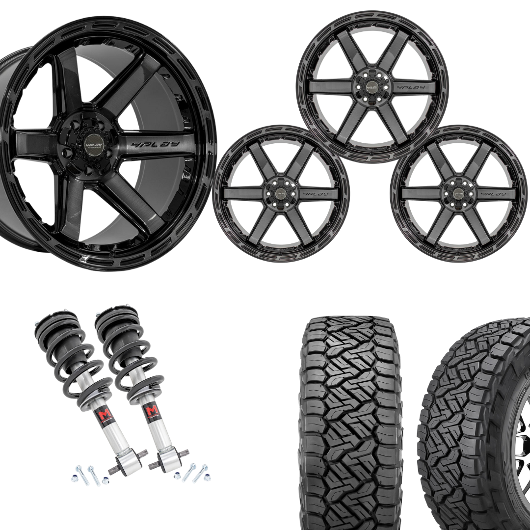 2 inch Level Bundle w/ 20x10 Black Tinted Brushed Wheels & 33in Nitto Recon Tires - 2wd/4wd