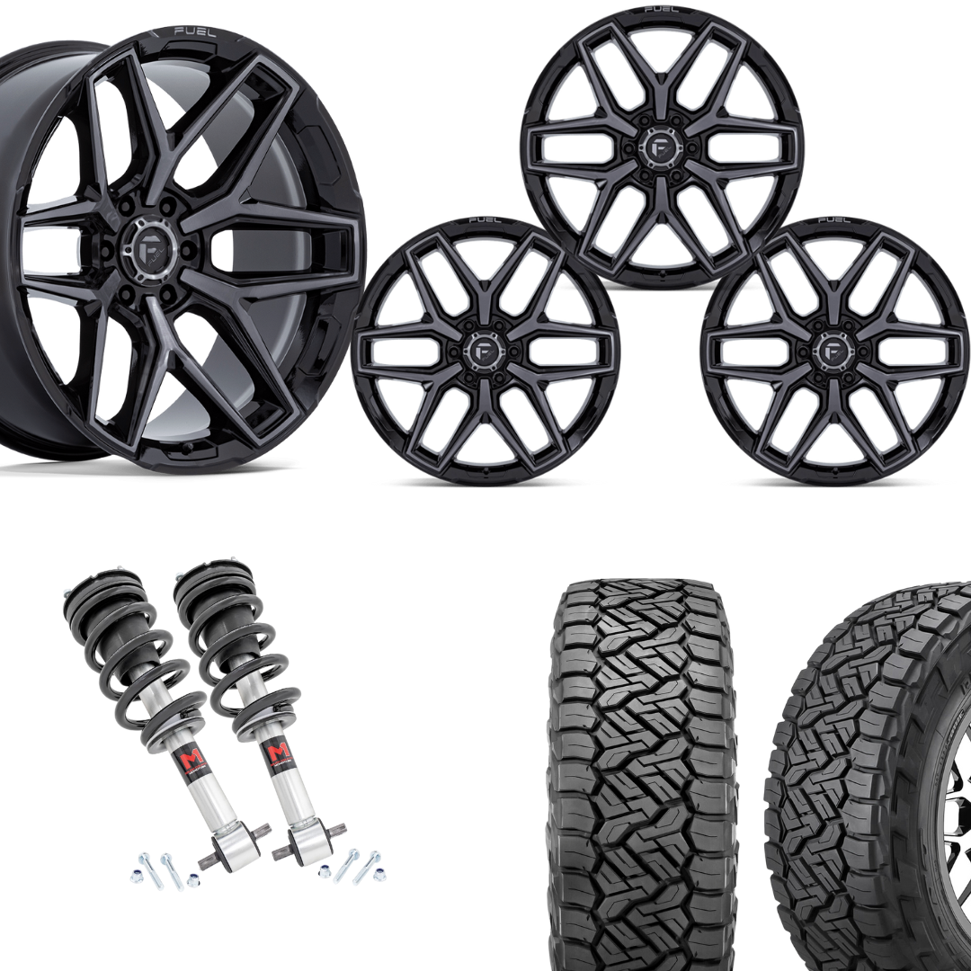 2 inch Level Bundle w/ 20x10 Black Tinted Wheels & 33in Nitto Recon Tires - 2wd/4wd