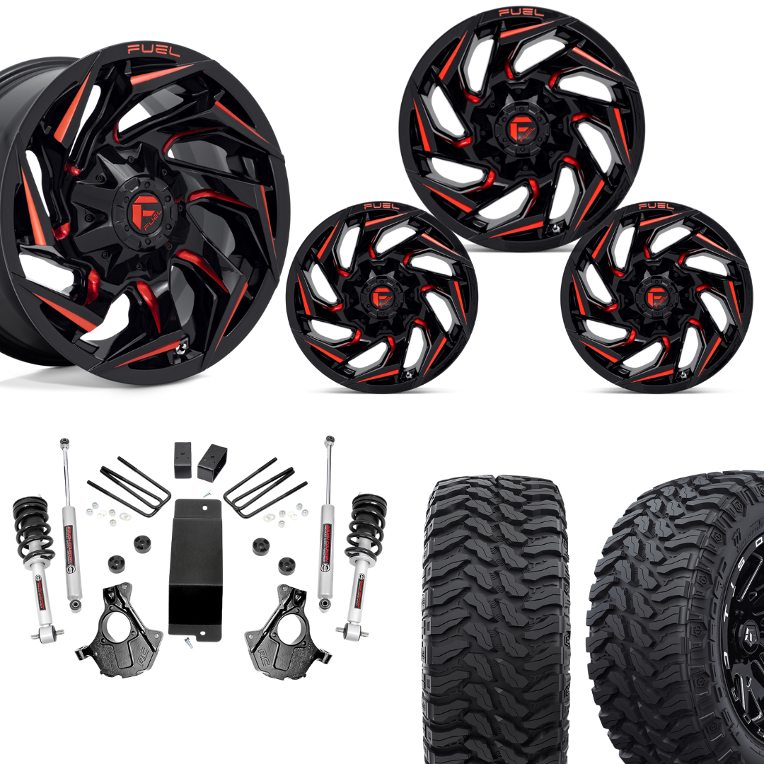 3.5 inch Lift N3 Bundle w/ 22x10 Black Red Milled Wheels - 33in TIS TT1 Mud Tires - 4wd (14-18)