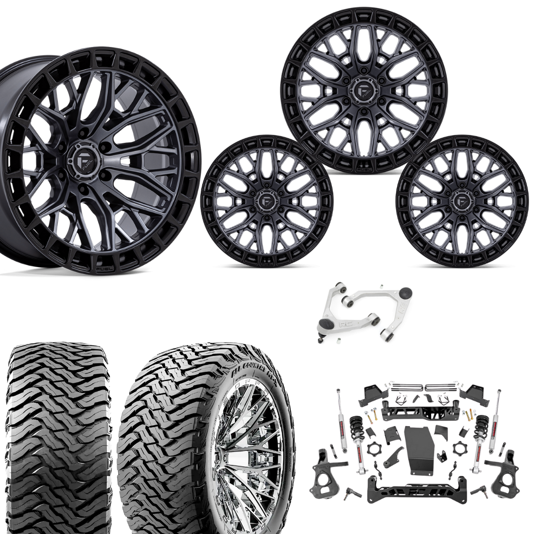7 inch Lift N3 Bundle w/ 20x10 Gunmetal Black Lip Wheels - 35in Ironman MT-X Tires & Upper Control Arms- 4wd (14-18)