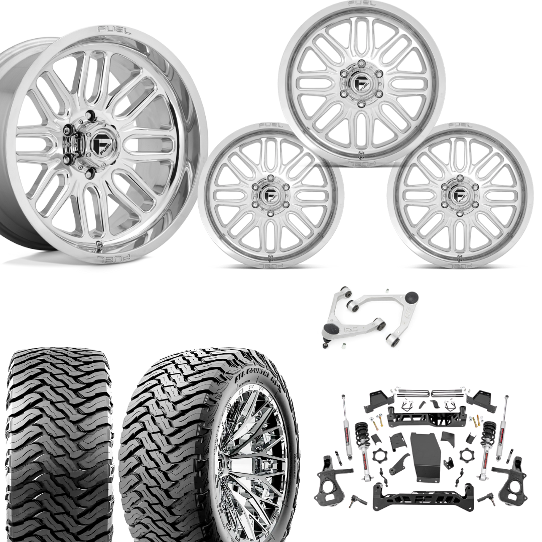 7 inch Lift N3 Bundle w/ 20x10 Chrome Wheels - 35in Ironman MT-X Tires & Upper Control Arms- 4wd (14-18)