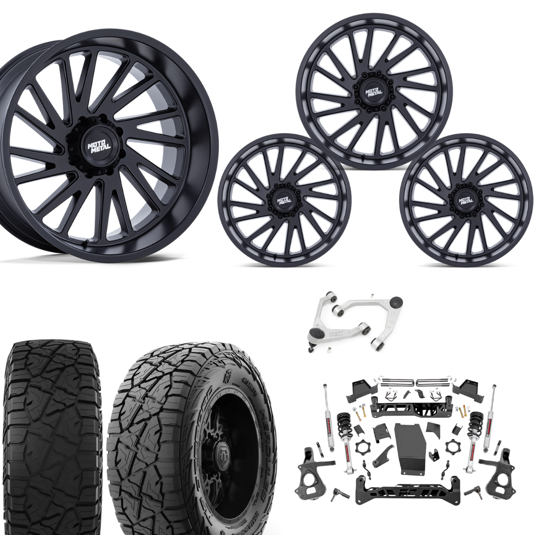 7 inch Lift N3 Bundle w/ 22x12 Black Wheels - 35in Hercules RT1 Tires & Upper Control Arms- 4wd (14-18)