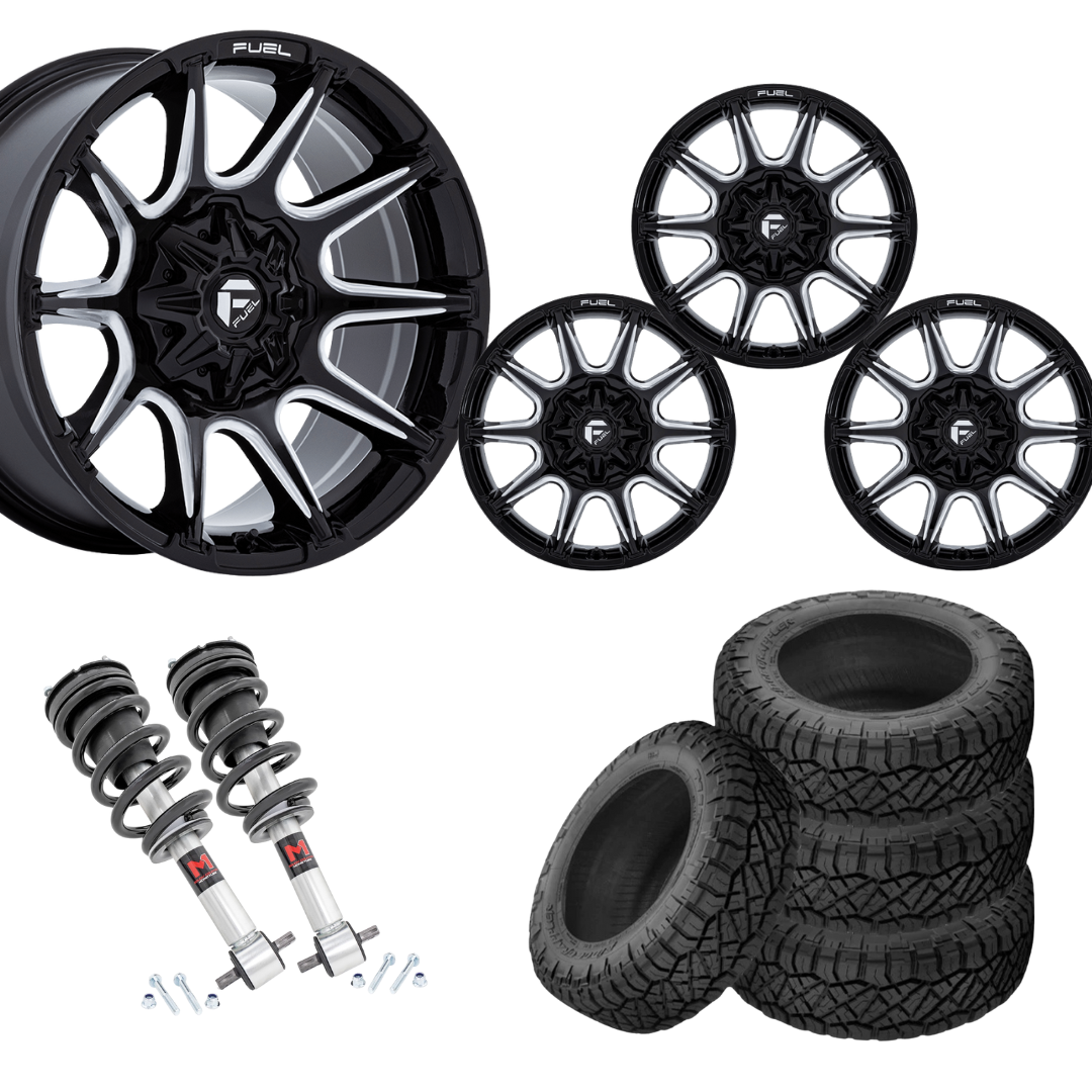 2 inch Level Bundle w/ 22x10 Black Milled Wheels & 33in Nitto Ridge Grapplers- 2wd/4wd