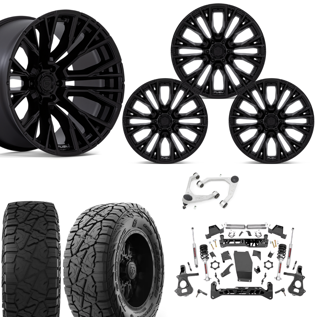 7 inch Lift N3 Bundle w/ 22x12 Black Wheels - 35in Hercules RT1 Tires & Upper Control Arms- 4wd (14-18)