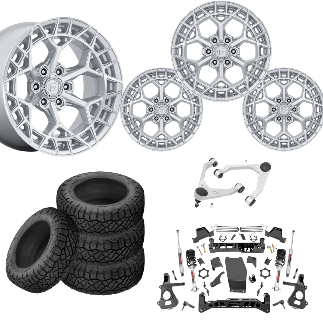 7 inch Lift N3 Bundle w/ 22x10 Silver Wheels - 35in Nitto Ridge Grapplers & Upper Control Arms- 4wd (14-18)