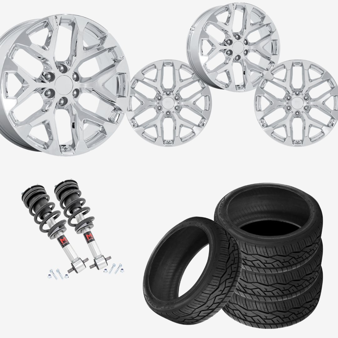 2 inch Level Bundle w/ 20x9 Chrome Rep Wheels & Nitto 420v Tires - 2wd/4wd