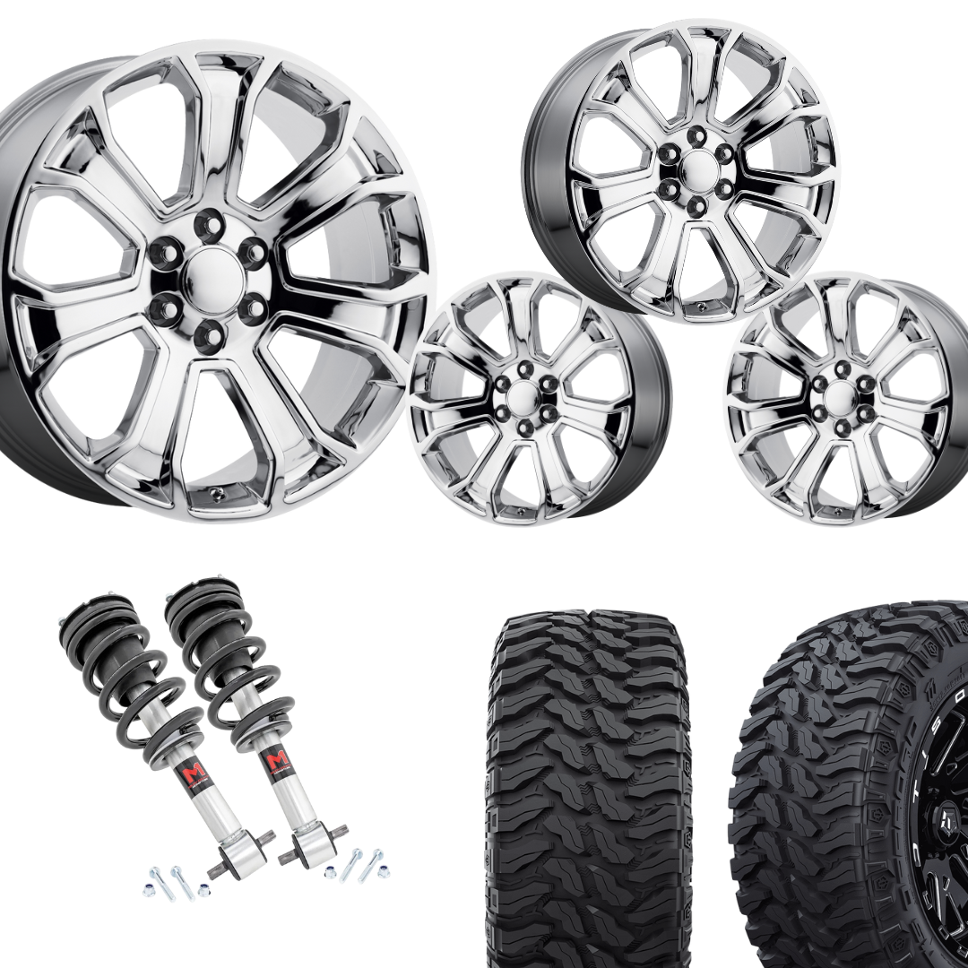 2 inch Level Bundle w/ 22in Chrome Rep Wheels and 33in TIS TT1 Mud Tires 2wd/4wd