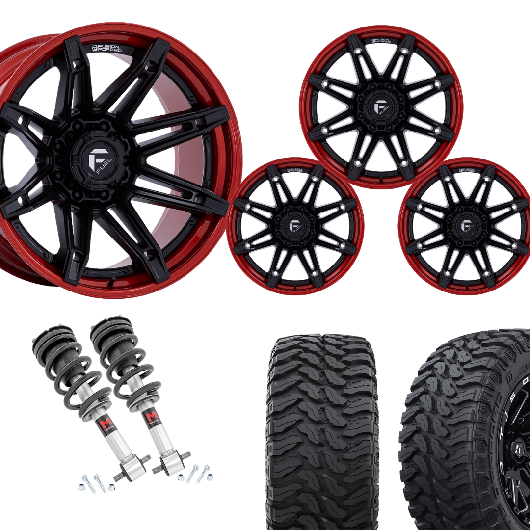 2 inch Level Bundle w/ 22x10 Black Red Wheels and 33in TIS TT1 Mud Tires 2wd/4wd