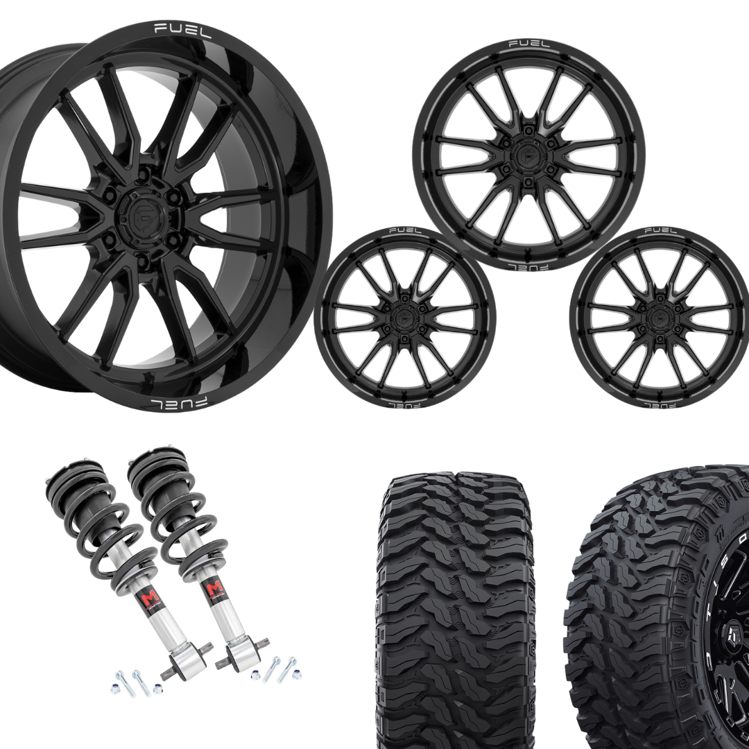 2 inch Level Bundle w/ 22x10 Gloss Black Wheels and 33in TIS TT1 Mud Tires 2wd/4wd