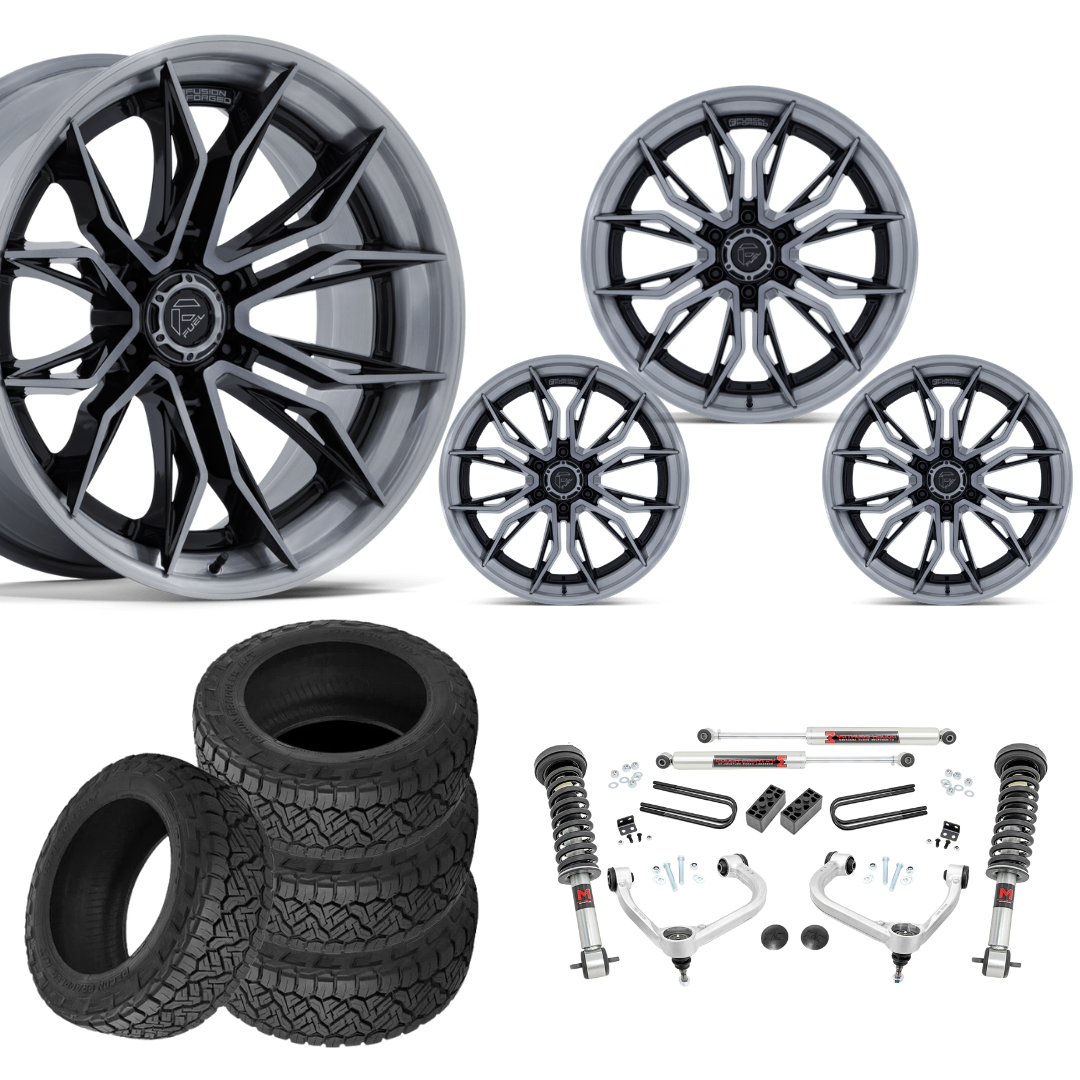 3 inch M1 Bundle w/ 20x9 Brushed Black Wheels - 34in Nitto Recon Grapplers - 4wd