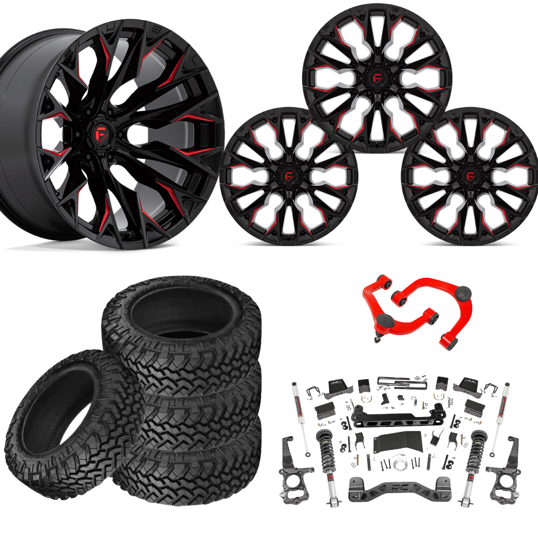 6 inch M1 Bundle w/ 22x12 Black Red Wheels - 35in Nitto Trail Grapplers - Upper Control Arms -4wd
