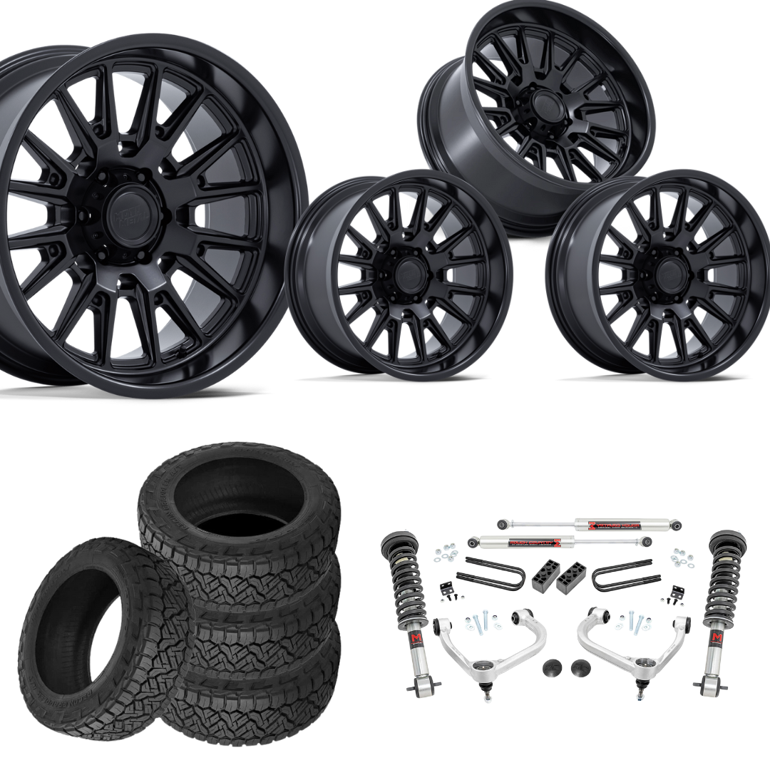 3 inch M1 Bundle w/ 20x9 Matte Black Wheels - 34in Nitto Recon Grapplers - 4wd