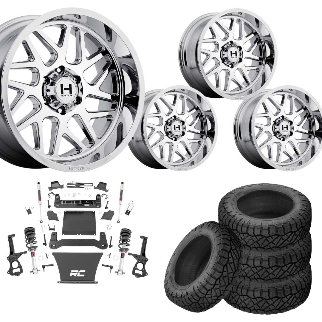 6 inch M1 Bundle w/ 22x10 Chrome Wheels - 35in Nitto Ridge Grapplers - 4wd
