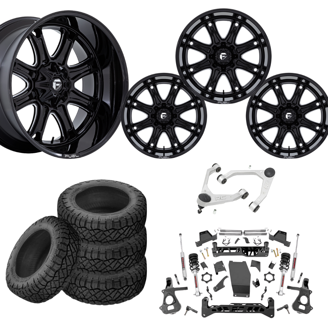 7 inch Lift N3 Bundle w/ 22x10 Black Milled Wheels - 35in Nitto Ridge Grapplers & Upper Control Arms- 4wd (14-18)
