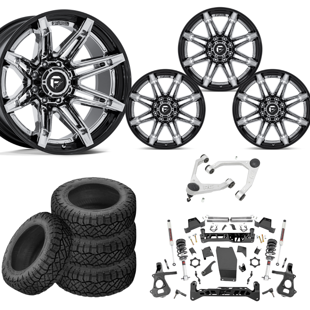 7 inch Lift M1 Bundle w/ 22x12 Black Chrome Wheels - 35in Nitto Ridge Grapplers & Upper Control Arms- 4wd (14-18)