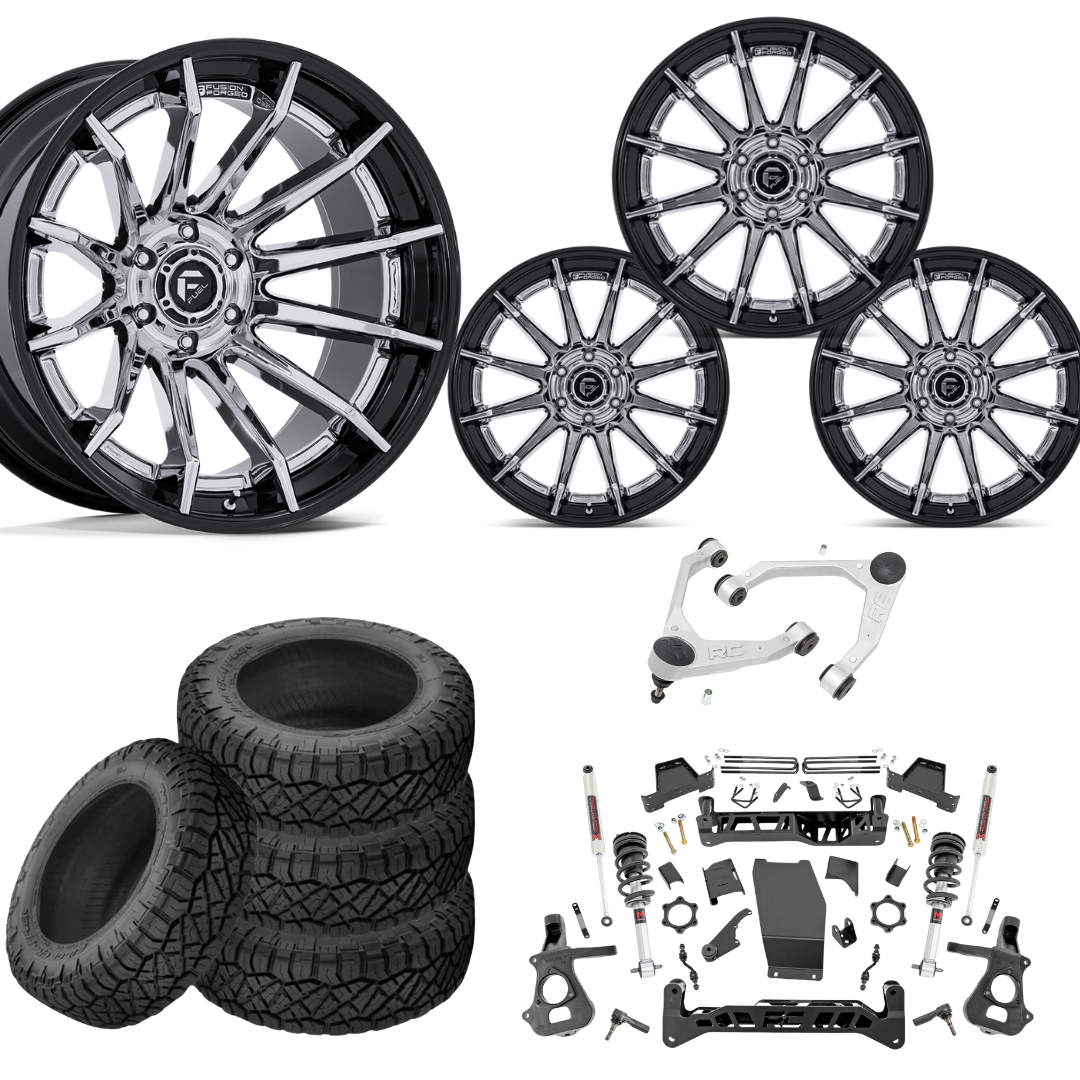 7 inch Lift M1 Bundle w/ 22x12 Black Chrome Wheels - 35in Nitto Ridge Grapplers & Upper Control Arms- 4wd (14-18)