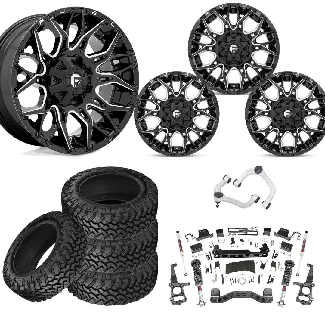 6 inch M1 Bundle w/ 22x12 Black Milled Wheels - 35in Nitto Trail Grapplers - Upper Control Arms -4wd