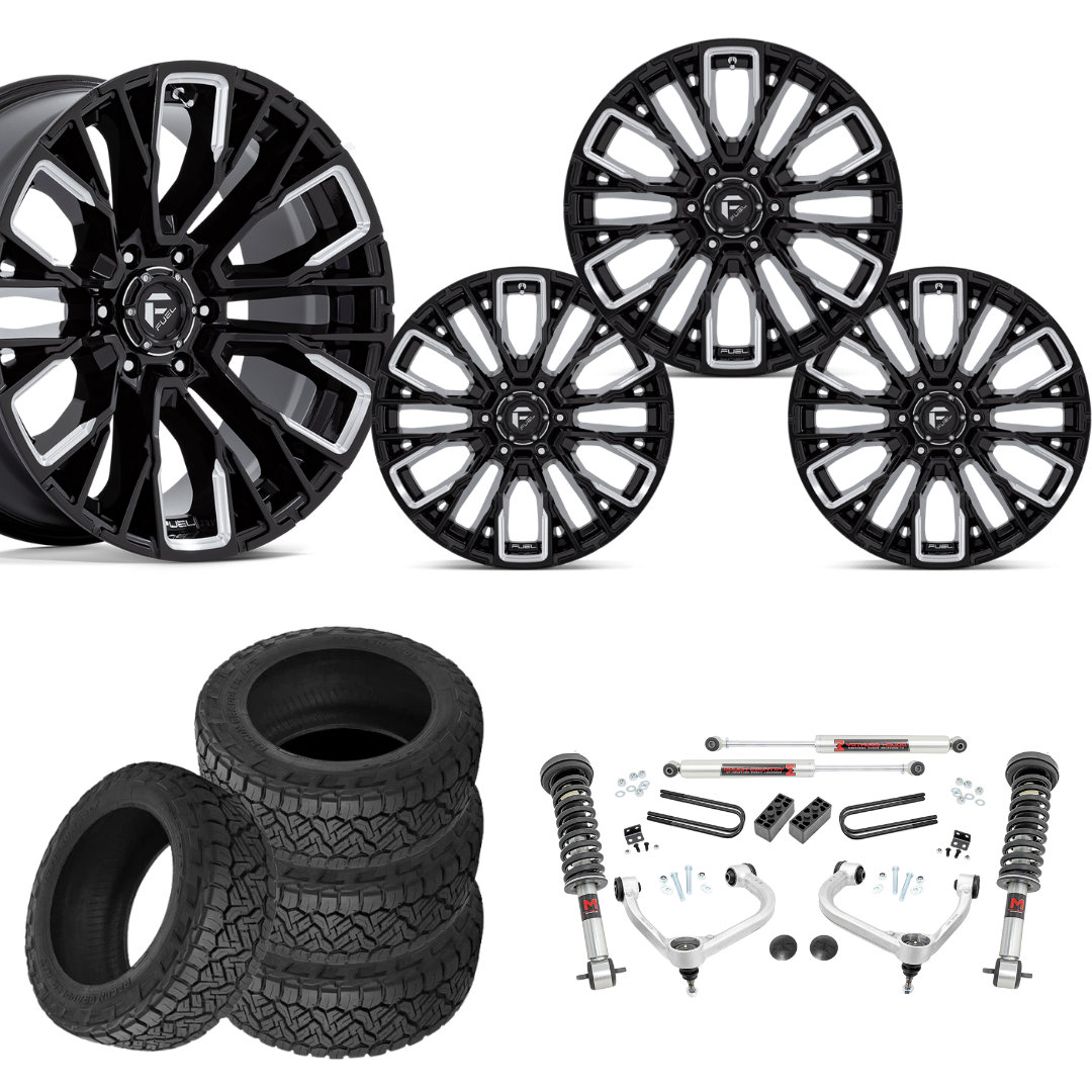 3 inch M1 Bundle w/ 20x9 Black Chrome Wheels - 34in Nitto Recon Grapplers - 4wd