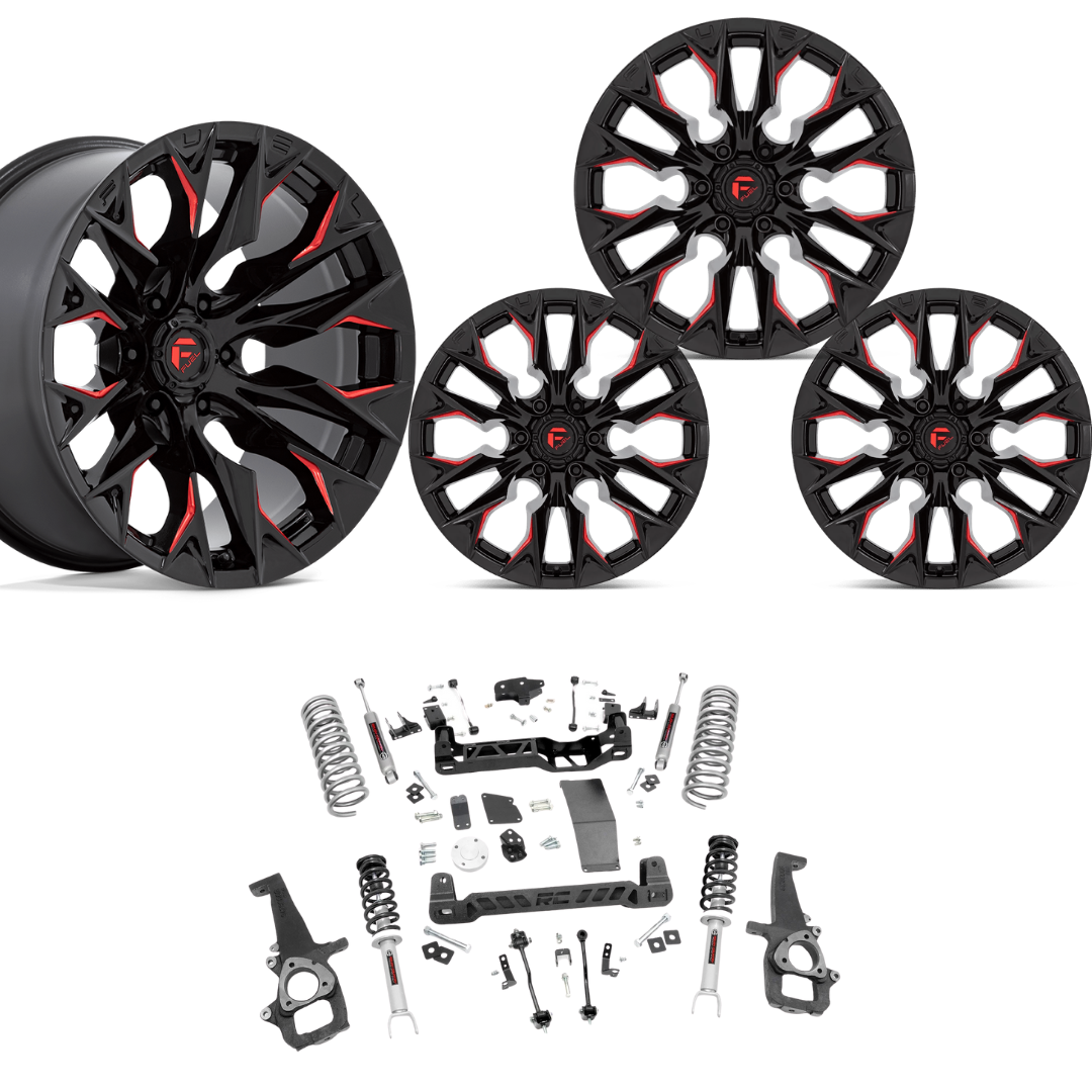 6 inch Lift Bundle N3 w/ 20x10 Black Red Wheels- No Tires -  4wd