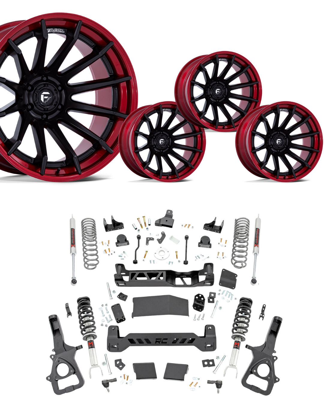 6 inch Lift w/ Wheel Bundle M1 w/ 22x12 Black Red Wheels - No Tires - RAM 1500 4wd