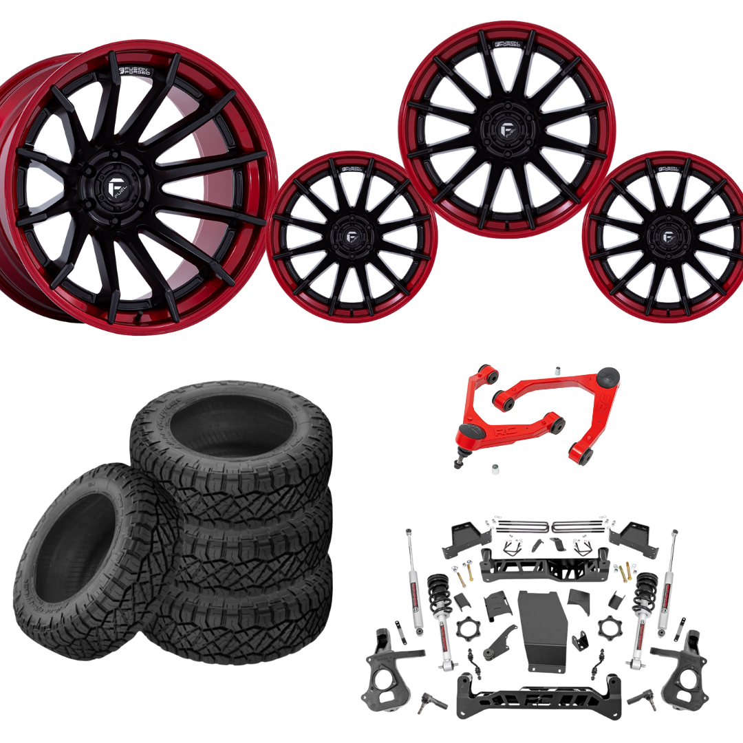 7 inch Lift N3 Bundle w/ 22x10 Black Red Wheels - 35in Nitto Ridge Grapplers & Upper Control Arms- 4wd (14-18)